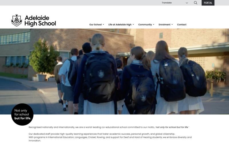 Adelaide High School website homepage