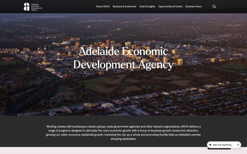 Adelaide Economic Development Agency website homepage