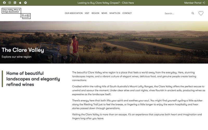 Clare Valley Wine and Grape Association website homepage