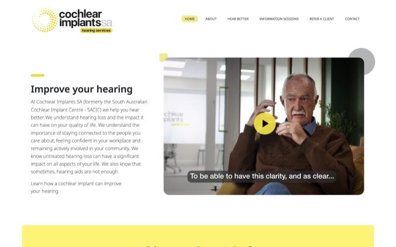 Cochlear Implants SA website homepage