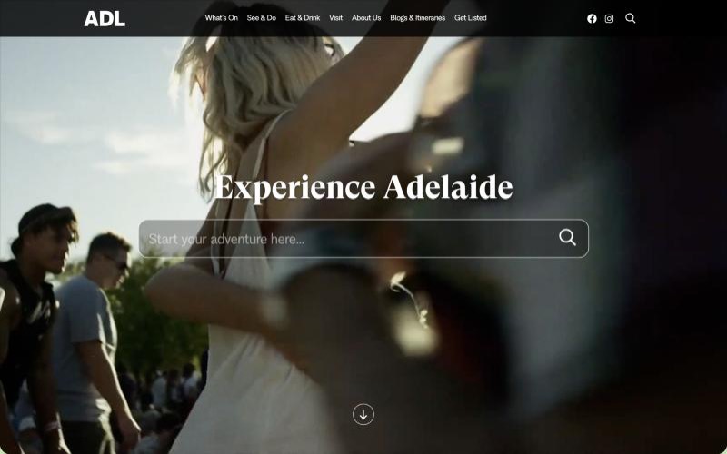 Experience Adelaide website homepage