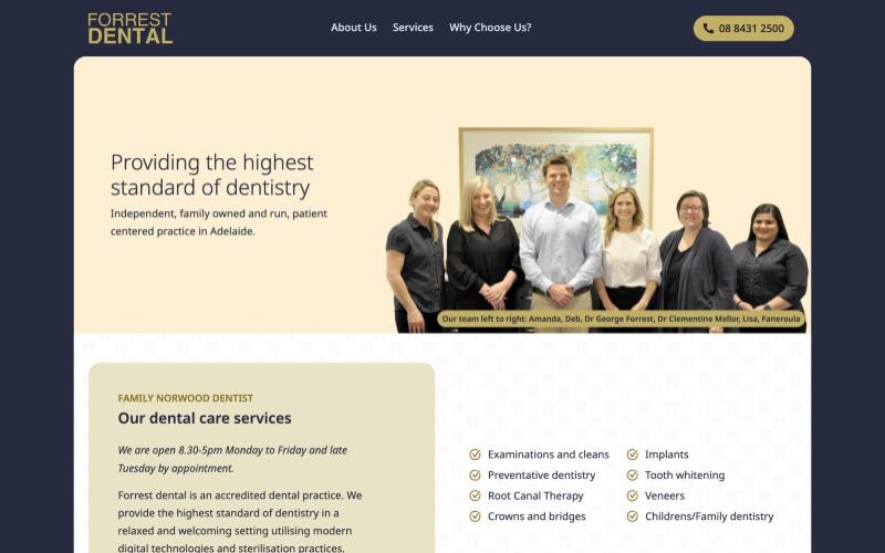 Forrest Dental website homepage