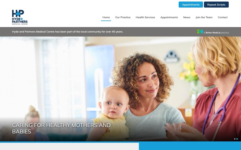 Hyde and Partners Medical Centre website homepage
