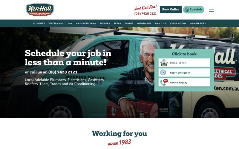 Ken Hall Plumbers website homepage