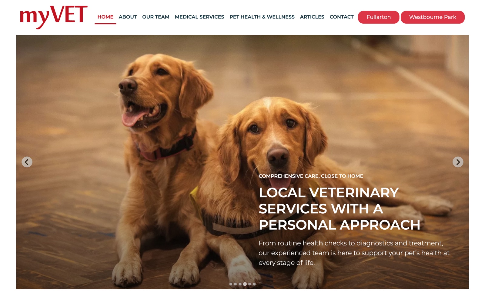 myVET website homepage