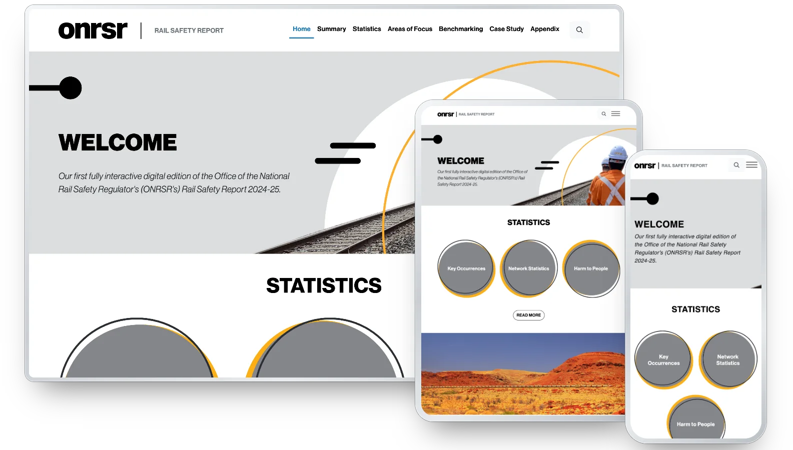 ONRSR Rail Safety Report 2024-25 website on desktop, tablet and mobile