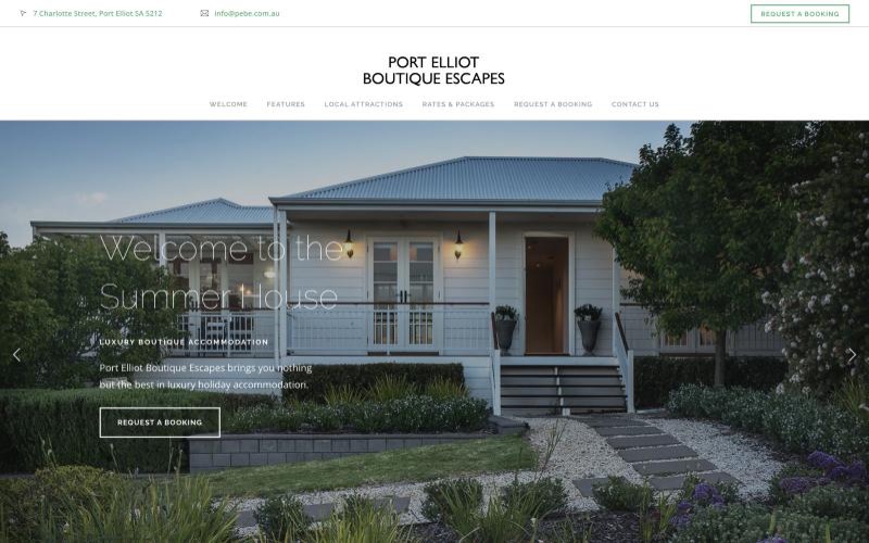 Port Elliot Boutique Escapes website homepage