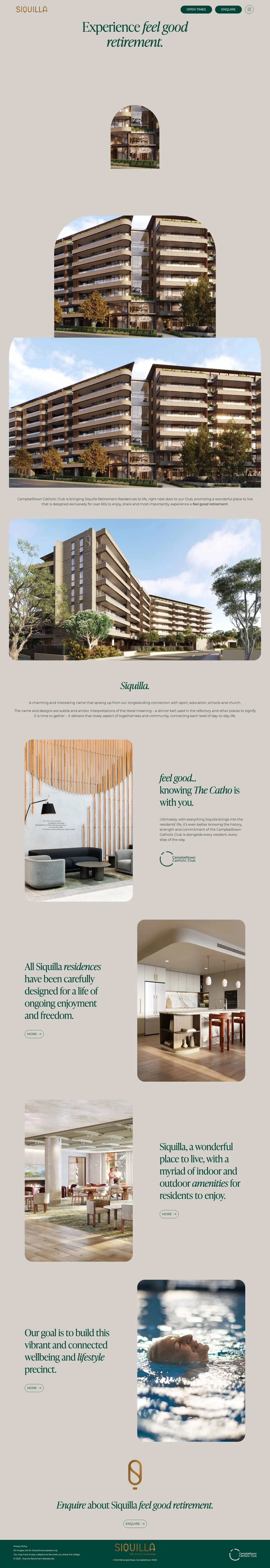 Siquilla Retirement Residences website, scrolling through the home page