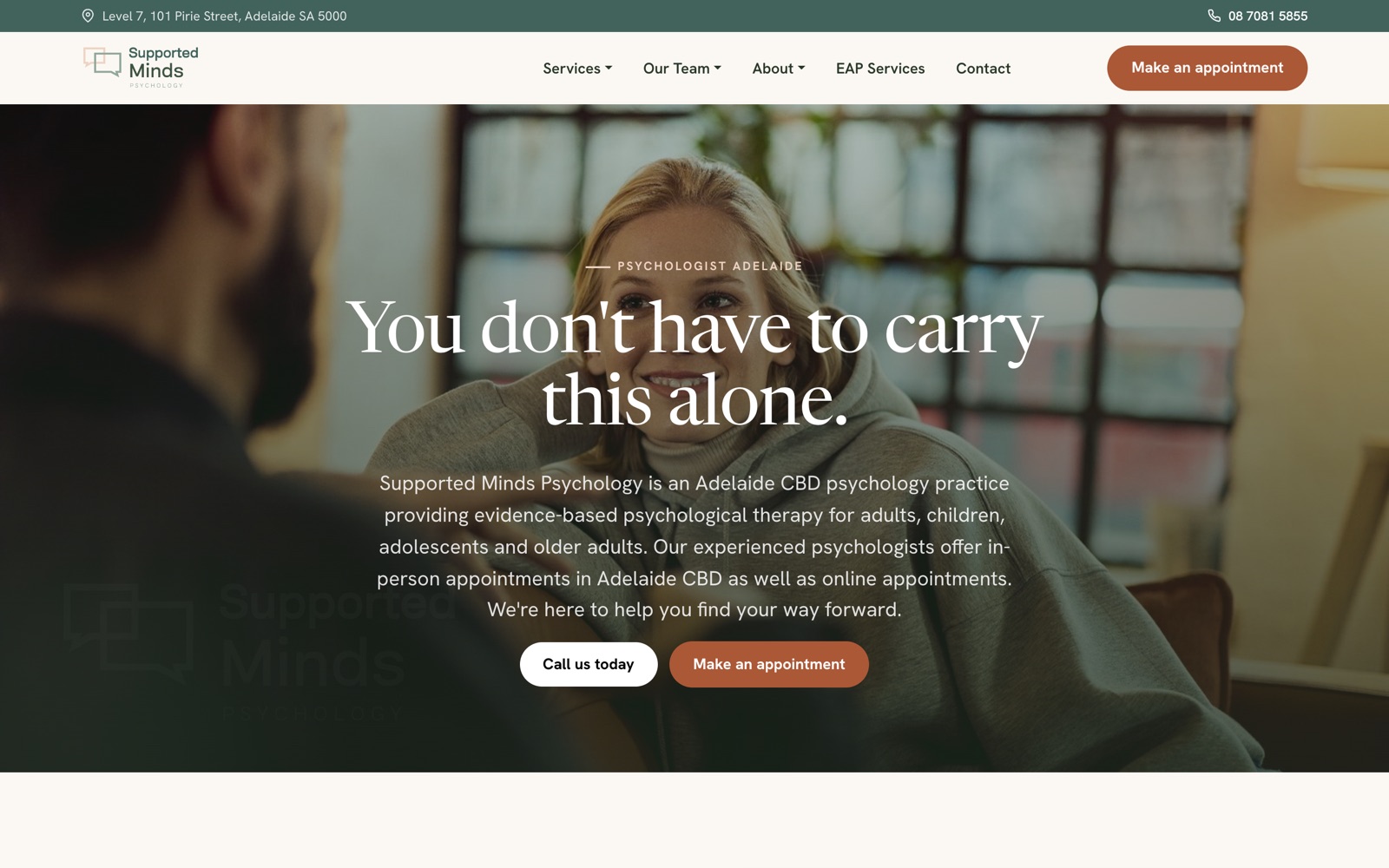Supported Minds Psychology website homepage